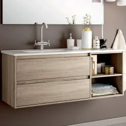 Meuble de salle de bain 120cm vasque déportée - 2 tiroirs et 2 niches - sans miroir - OLYMPE - cambrian (chêne)