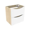 Meuble de salle de bain 50cm avec 2 tiroirs, suspendu Blanc + Chêne