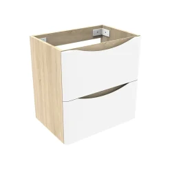 Meuble de salle de bain 50cm avec 2 tiroirs, suspendu Blanc + Chêne