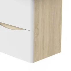 Meuble de salle de bain 50cm avec 2 tiroirs, suspendu Blanc + Chêne