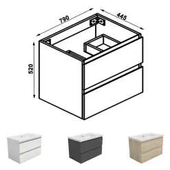 Meuble de salle de bain chêne 80cm, suspendu avec 2 tiroirs