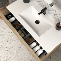 Meuble de salle de bain 60cm simple vasque - sans miroir - 3 tiroirs - madera miel (bois clair) - MATA
