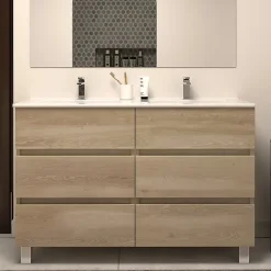 Meuble de salle de bain 120cm double vasque - sans miroir - 6 tiroirs - nebraska (bois clair) - MAYOR