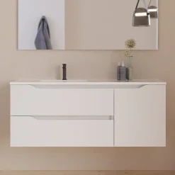 Meuble de salle de bain 120cm avec vasque à gauche - sans miroir - 2 tiroirs et 1 placard - blanc - ZARZA