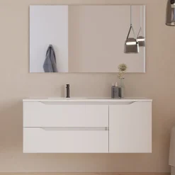 Meuble de salle de bain 120cm avec vasque à gauche - sans miroir - 2 tiroirs et 1 placard - blanc - ZARZA