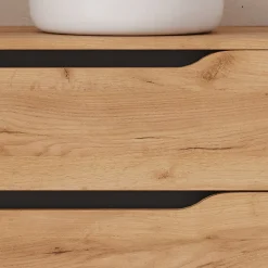Meuble de salle de bain 100cm avec plateau, vasque à poser à droite Ares et miroir - 2 tiroirs et 1 placard - roble - ZARZA
