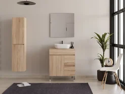 Meuble de salle de bain 70cm sur pieds avec plateau et 1 vasque à poser Zeus - sans miroir - portes et tiroirs - cambrian - HARO