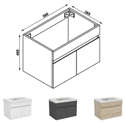 Meuble de salle de bain 60cm à double porte, suspendu, Chêne