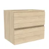 Meuble de salle de bain chêne 60cm, suspendu avec 2 tiroirs