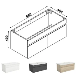 Meuble de salle de bain 100cm à double porte, suspendu, Anthracite