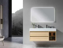 Meuble de salle de bain double vasque 120cm bois et blanc effet marbre avec miroir LED LB-8512 LuxuryBain-