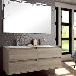 Meuble de salle de bain double vasque - 4 tiroirs - IRIS et miroir Led STAM - cambrian (chêne) - 120cm