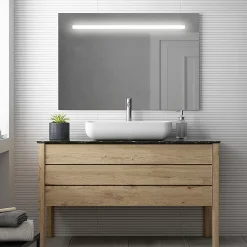 Meuble de salle de bain double vasque - 4 tiroirs - IRIS et miroir Led STAM - cambrian (chêne) - 120cm