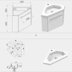Meuble de Salle de Bain d'Angle Gain de Place, Lave Main, Blanc Crème, 40x40 cm