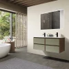 Meuble de salle de bain double vasque 120cm bois et vert avec miroir LED LuxuryBain-