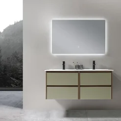 Meuble de salle de bain double vasque 120cm bois et vert avec miroir LED LuxuryBain-