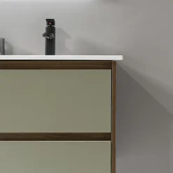 Meuble de salle de bain double vasque 120cm bois et vert avec miroir LED LuxuryBain-