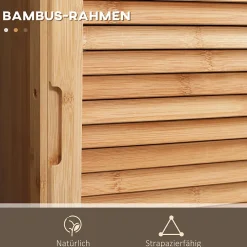 Meuble de salle de bain en bambou naturel, avec tiroir, trois étagères et compartiment ouvert, Bois naturel.