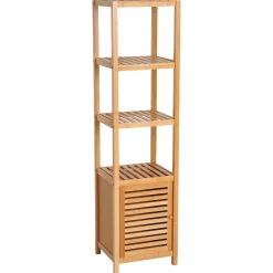 Meuble de salle de bain en bambou naturel avec 3 compartiments ouverts, dimensions 36 x 33 x 140 cm pour un rangement optimal.