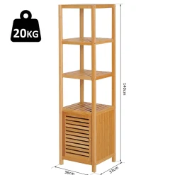 Meuble de salle de bain en bambou naturel avec 3 compartiments ouverts, dimensions 36 x 33 x 140 cm pour un rangement optimal.