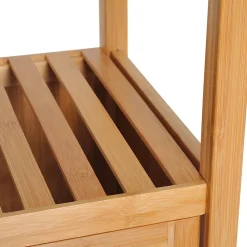 Meuble de salle de bain en bambou naturel avec 3 compartiments ouverts, dimensions 36 x 33 x 140 cm pour un rangement optimal.