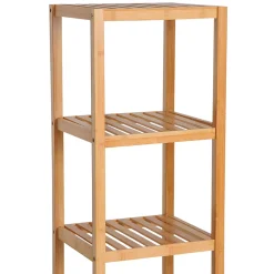 Meuble de salle de bain en bambou naturel avec 3 compartiments ouverts, dimensions 36 x 33 x 140 cm pour un rangement optimal.