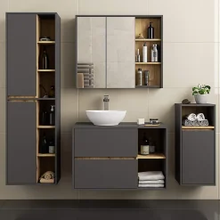 Meuble de salle de bain, gris graphite/chêne artisanal, 50 x 170 x 30 cm