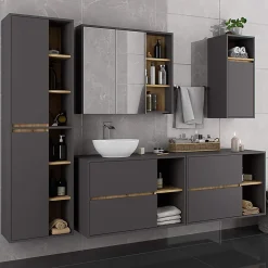 Meuble de salle de bain, gris graphite/chêne artisanal, 50 x 170 x 30 cm