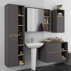Meuble de salle de bain, gris graphite/chêne artisanal, 50 x 170 x 30 cm