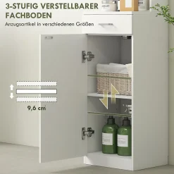 Meuble de salle de bain haut et étroit, avec tiroir, porte et étagères réglables, pour salle de bain ou salon, blanc
