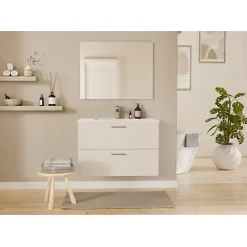 Meuble de salle de bain MINAO 80 en kit - 2 tiroirs - Blanc Brillant