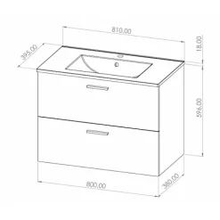 Meuble de salle de bain MINAO 80 en kit - 2 tiroirs - Blanc Brillant