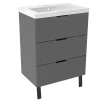 Meuble de salle de bain mural avec pieds Anthracite 60 cm - 3 tiroirs, lavabo inclus, AICA Sanitaire