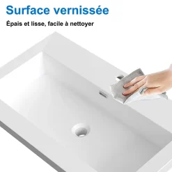 Meuble de salle de bain mural 80 cm Noyer - 2 tiroirs, lavabo (jointless & résistant), AICA Sanitaire