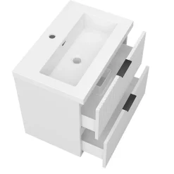 Meuble de salle de bain mural 60 cm Blanc - 2 tiroirs, lavabo (jointless & résistant), AICA Sanitaire