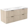 Meuble de salle de bain mural 120 cm Chêne - 4 tiroirs + Lavabo double en céramique, AICA Sanitaire