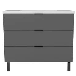 Meuble de salle de bain mural avec pieds Anthracite 100 cm - 3 tiroirs, lavabo inclus, AICA Sanitaire
