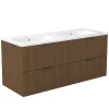 Meuble de salle de bain mural 120 cm Noyer - 4 tiroirs + Lavabo double en céramique, AICA Sanitaire