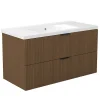 Meuble de salle de bain mural 100 cm Noyer - 2 tiroirs + Lavabo Céramique, AICA Sanitaire