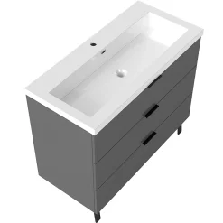 Meuble de salle de bain mural avec pieds 100 cm Anthracite - 3 tiroirs, lavabo (jointless & résistant), AICA Sanitaire