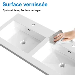 Meuble de salle de bain mural 120 cm Noyer - 4 tiroirs, lavabo (jointless & résistant), AICA Sanitaire