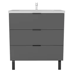 Meuble de salle de bain mural avec pieds Anthracite 80 cm - 3 tiroirs, lavabo inclus, AICA Sanitaire