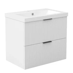 Meuble de salle de bain mural Blanc 60 cm - 2 tiroirs, lavabo inclus, AICA Sanitaire
