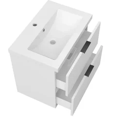 Meuble de salle de bain mural Blanc 60 cm - 2 tiroirs, lavabo inclus, AICA Sanitaire