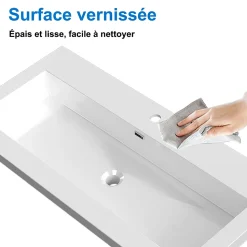 Meuble de salle de bain mural 100 cm Noyer - 2 tiroirs, lavabo (jointless & résistant), AICA Sanitaire