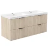 Meuble de salle de bain mural 120 cm Chêne - 4 tiroirs, lavabo (jointless & résistant), AICA Sanitaire
