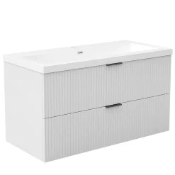 Meuble de salle de bain mural 100 cm Blanc - 2 tiroirs, lavabo (jointless & résistant), AICA Sanitaire
