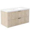 Meuble de salle de bain mural Chêne 100 cm - 2 tiroirs, lavabo inclus, AICA Sanitaire