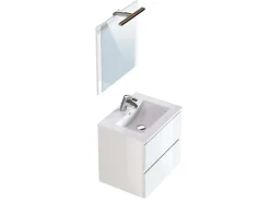 Meuble de salle de bain NELI 2 tiroirs 60 cm blanc brillant T-BATH Inclus lavabo, miroir et applique LED