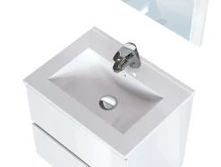Meuble de salle de bain NELI 2 tiroirs 60 cm blanc brillant T-BATH Inclus lavabo, miroir et applique LED